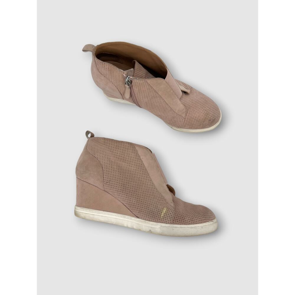 Linea Paolo Perforated Suede Wedge Sneaker Booties Blush Taupe Size 9.5M